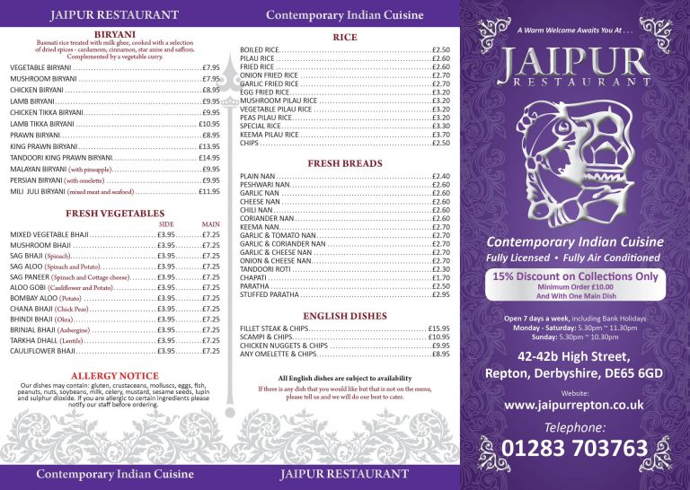 1591730613542 Jaipur Restaurant B4 Takeaway Menu2 768x546 